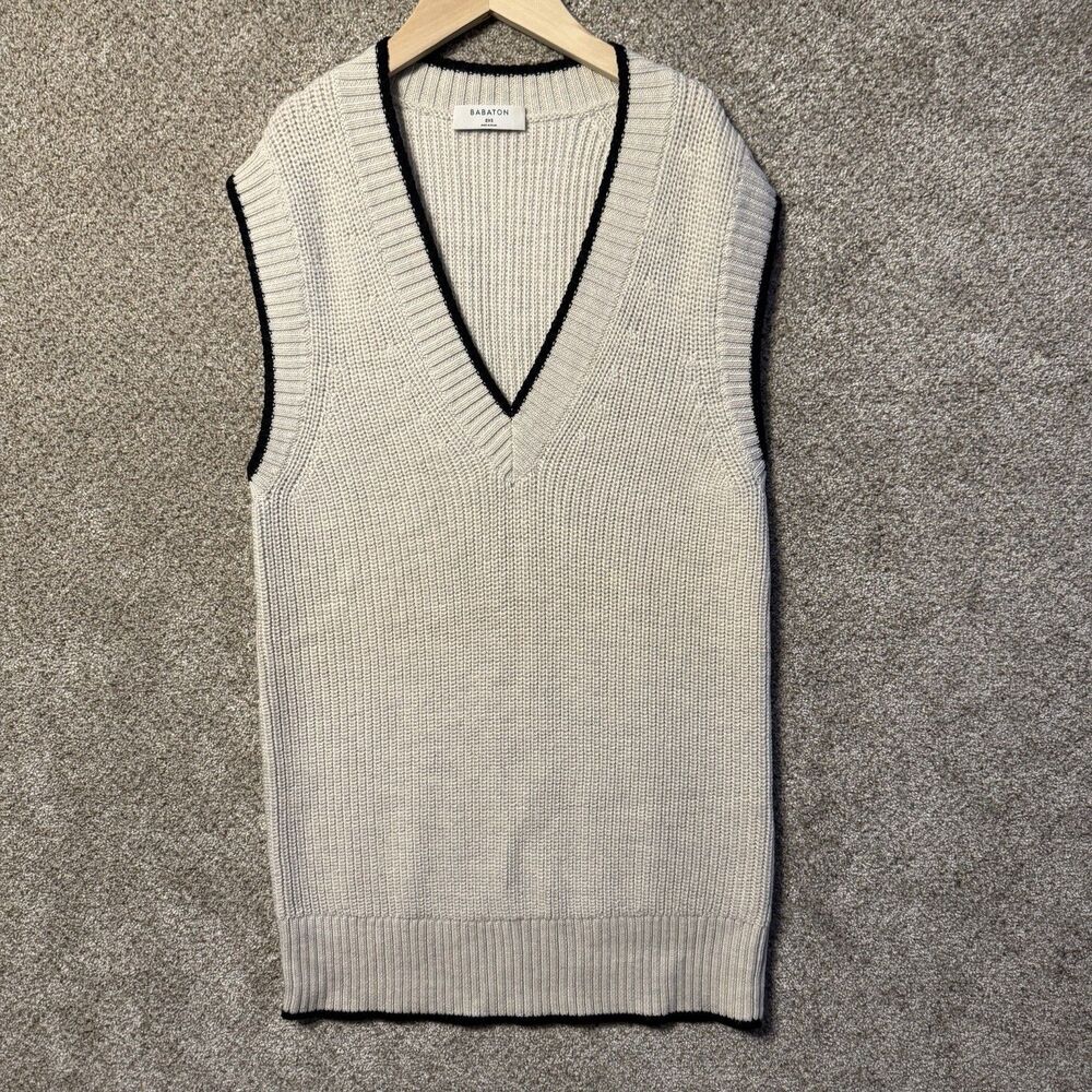 BABATON Cream Merino Wool Sherman V Neck Sweater Vest Top XXS Academia Preppy
